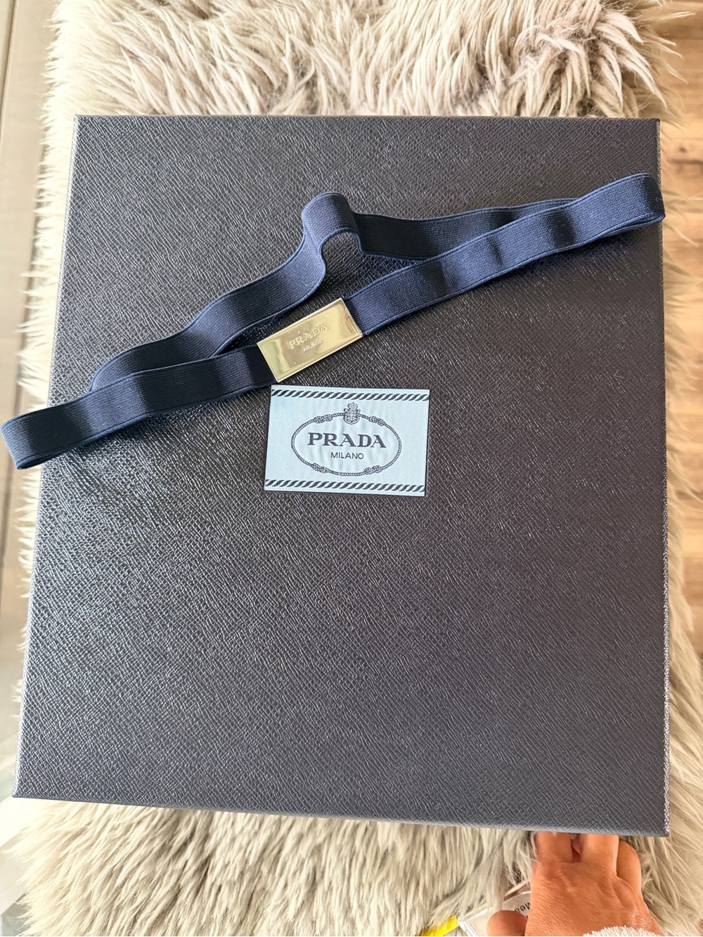 Prada Black Textured Cover with White Logo Patch GIFT BOX .